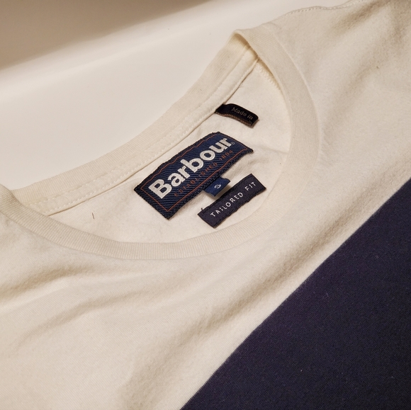 Barbour White Blue Stripe Cotton T-Shirt Small - Picture 1 of 8